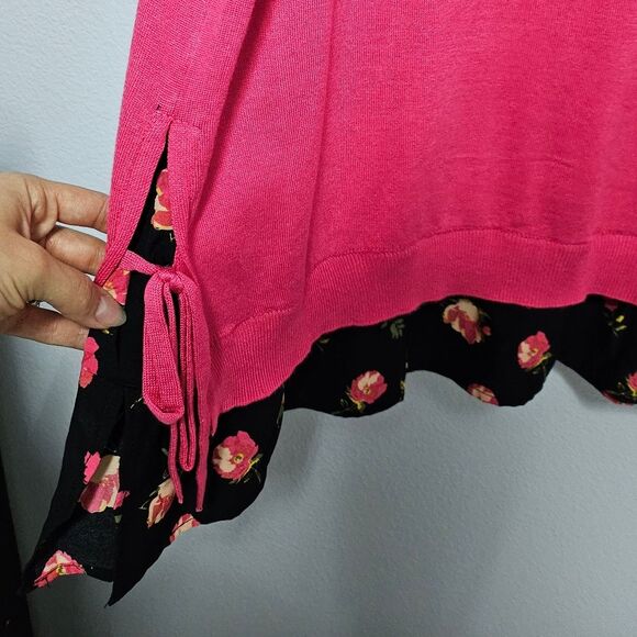 Terra & Sky Mixed Media Longline Layered Knit V Neck Blouse Tie Sides Plus Sz 2X - Picture 6 of 11